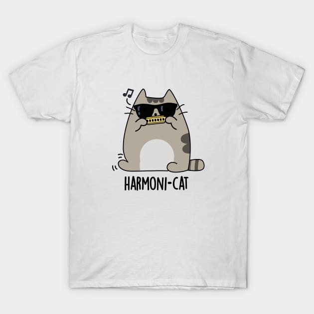 Harmoni-cat Cute Harmonica Cat Pun T-Shirt by punnybone